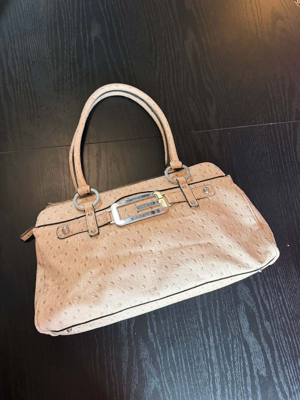 Guess 90s Y2K Vintage Tan Ostrich Texture Shoulder Bag Handbag Purse